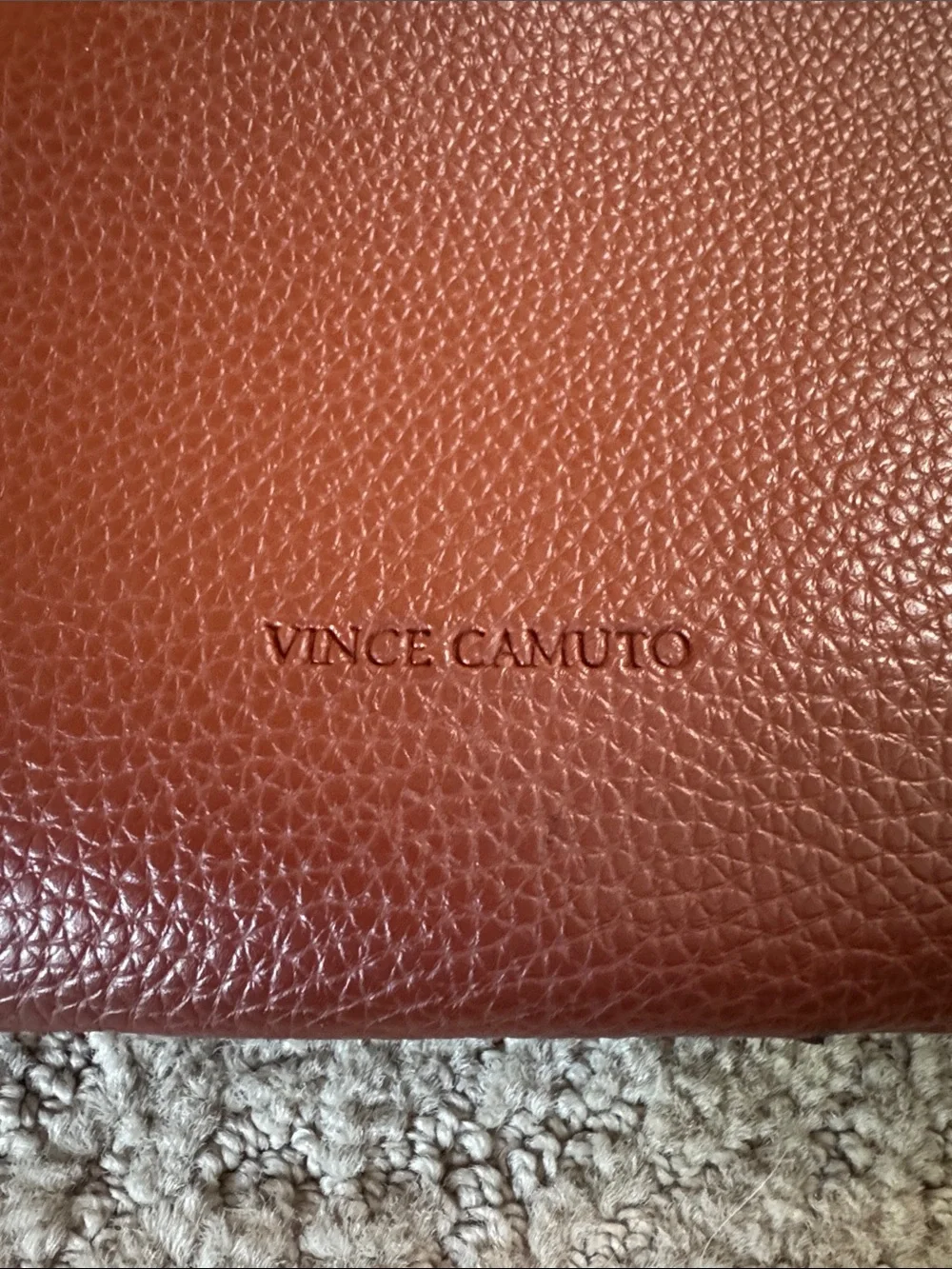 Vince Camuto Brown Leather Tote with Black Center Stripe
